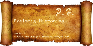 Preiszig Hieronima névjegykártya